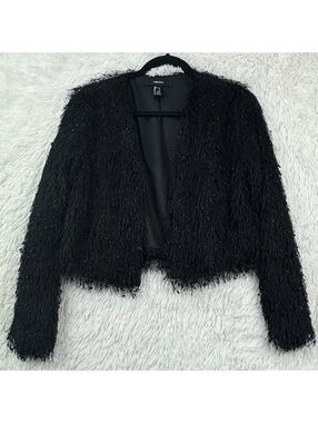 Forever 21 Black Shaggy Fringe Jacket Small